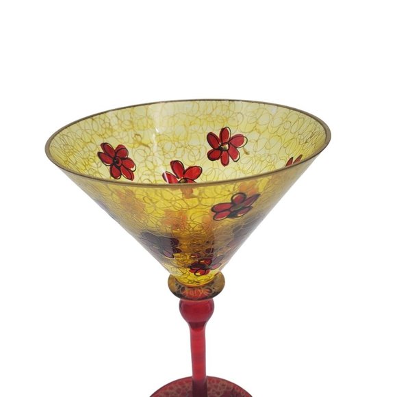 Set 2 Royal Danube Hand Painted Martini Crystal Glasses Romania Gold Red Flowers - Picture 7 of 9